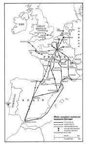 Main evasion routes map from Foot and Langley book, p. 63